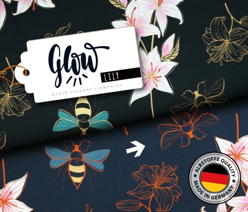 RESTSTÜCK 1,60m! - Bio Sweat - Lily - navy - Glow Kollektion - Hamburger Liebe - Albstoffe